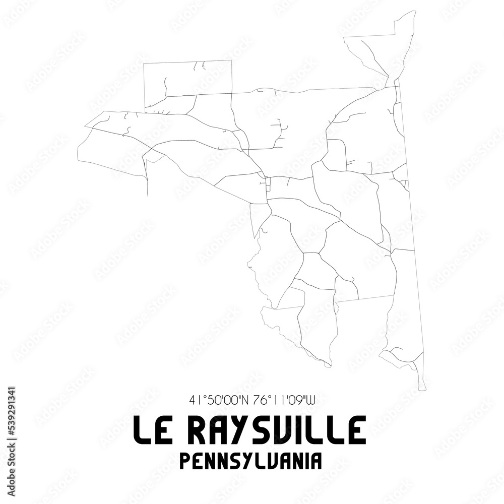 Le Raysville Pennsylvania. US street map with black and white lines.
