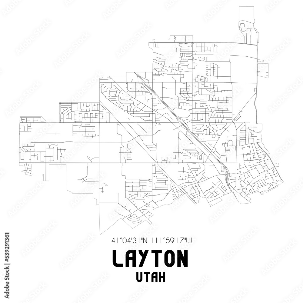 Layton Utah. US street map with black and white lines.