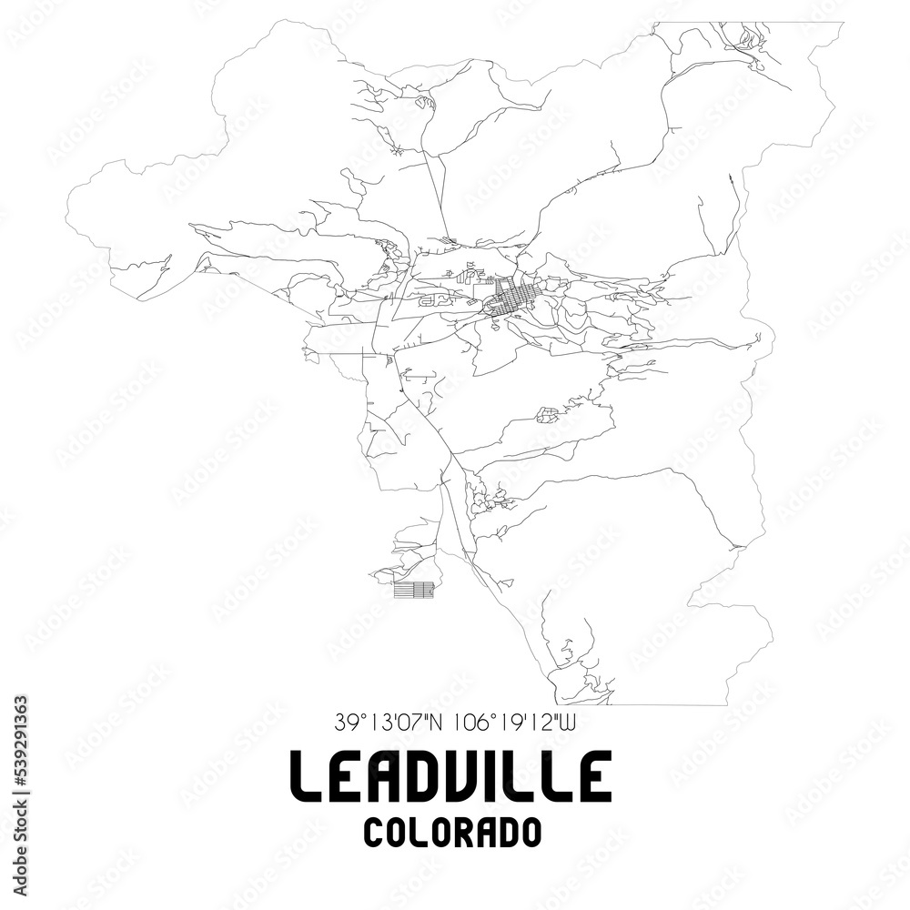 Leadville Colorado. US street map with black and white lines.