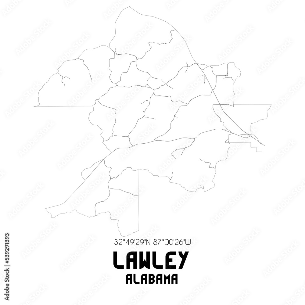 Lawley Alabama. US street map with black and white lines.