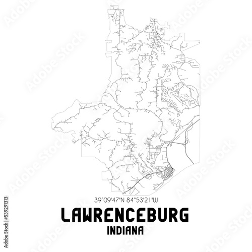 Lawrenceburg Indiana. US street map with black and white lines. photo