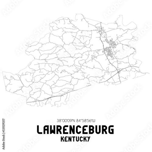 Lawrenceburg Kentucky. US street map with black and white lines.