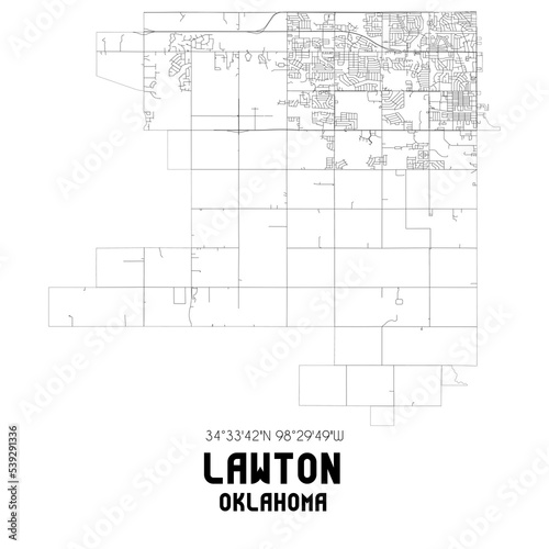Lawton Oklahoma. US street map with black and white lines.