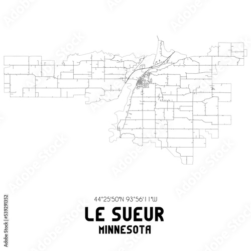 Le Sueur Minnesota. US street map with black and white lines.