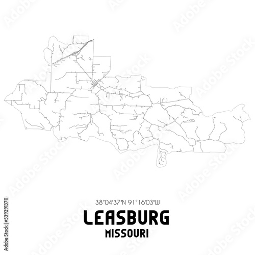 Leasburg Missouri. US street map with black and white lines.