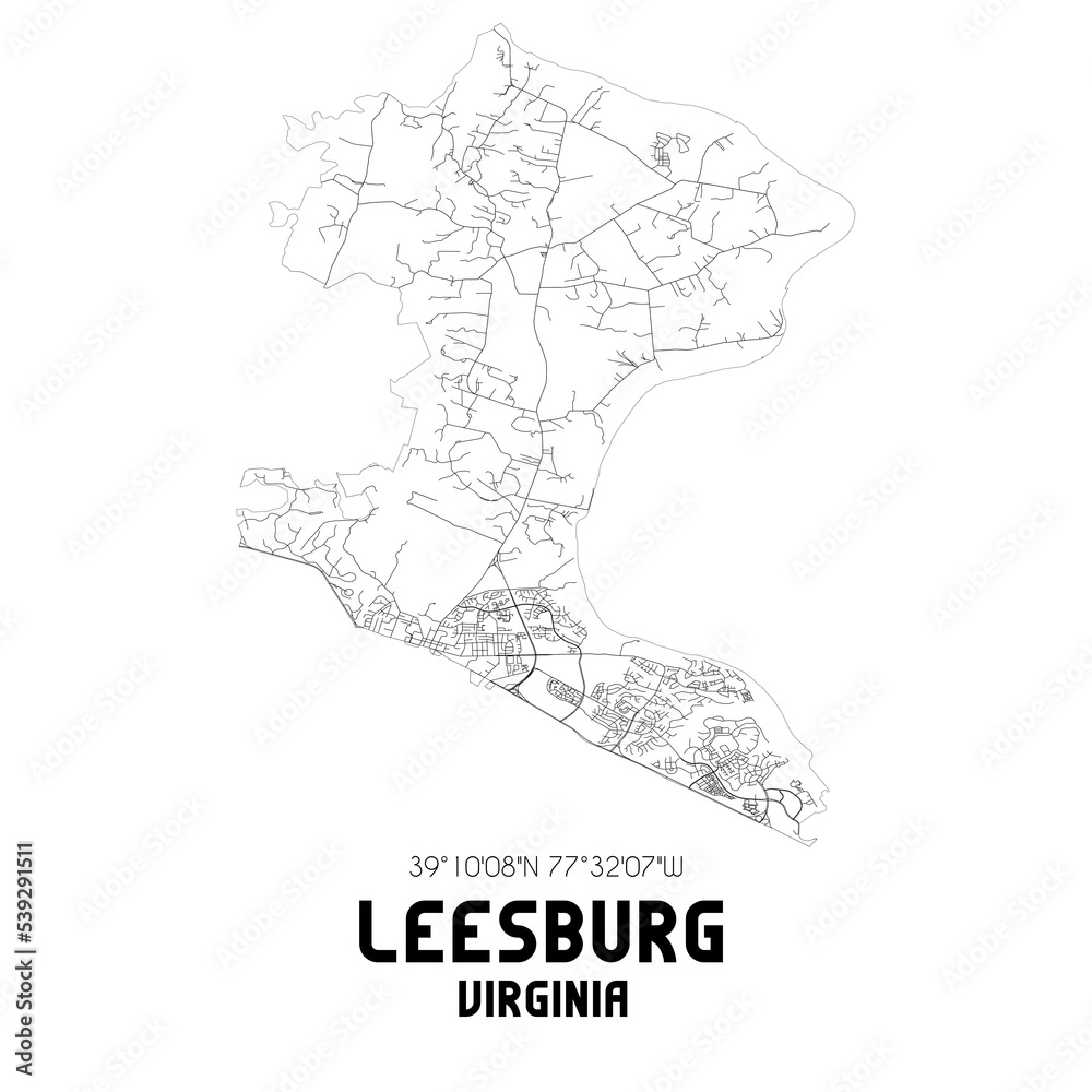 Leesburg Virginia. US street map with black and white lines. Stock
