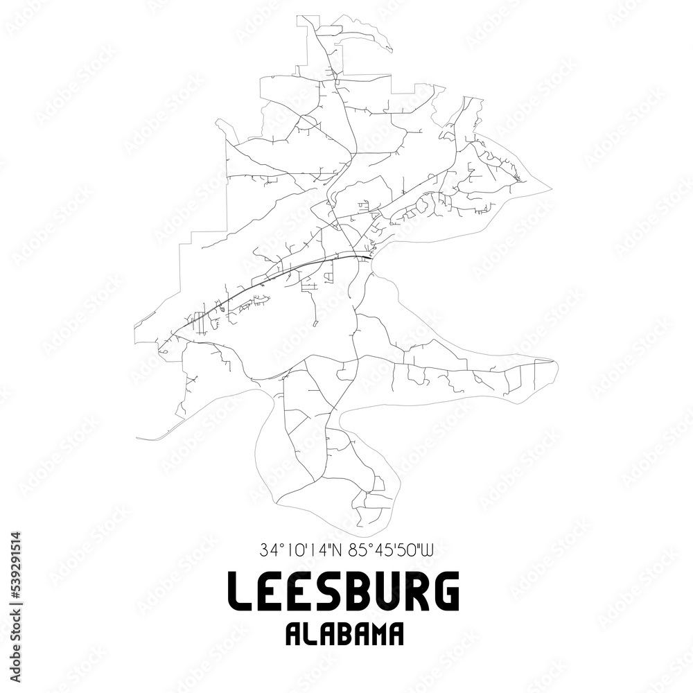 Leesburg Alabama. US street map with black and white lines. Leesburg Alabama. US street map with black and white lines.