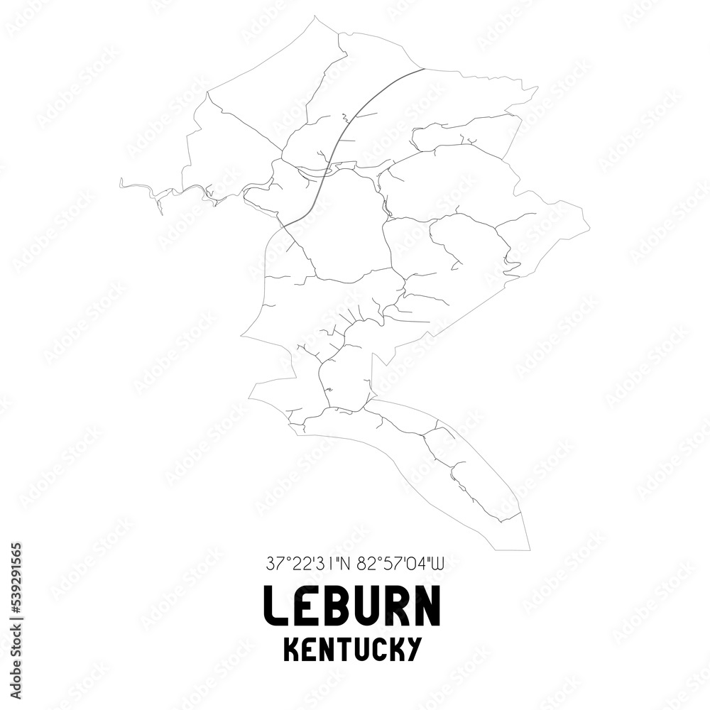 Leburn Kentucky. US street map with black and white lines.