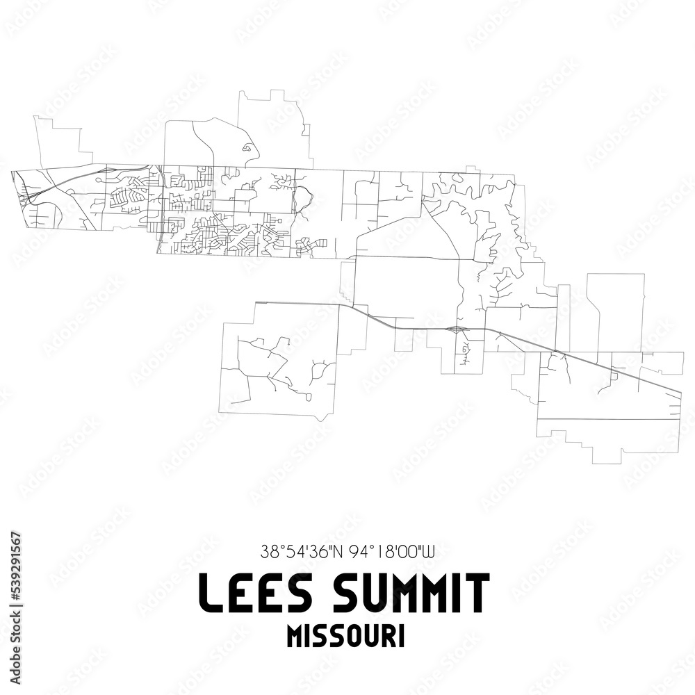 Lees Summit Missouri. US street map with black and white lines.