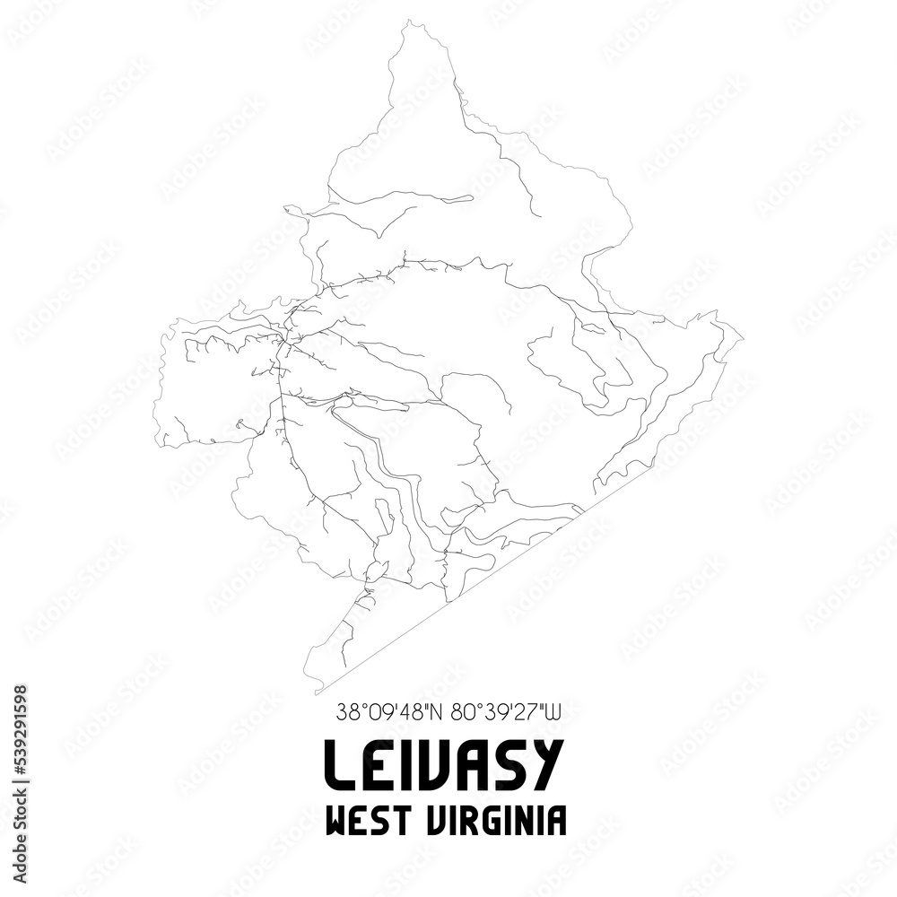 Leivasy West Virginia. US street map with black and white lines.