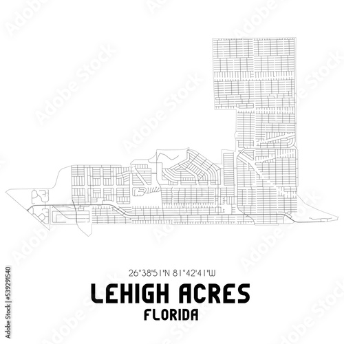 Lehigh Acres Florida. US street map with black and white lines.