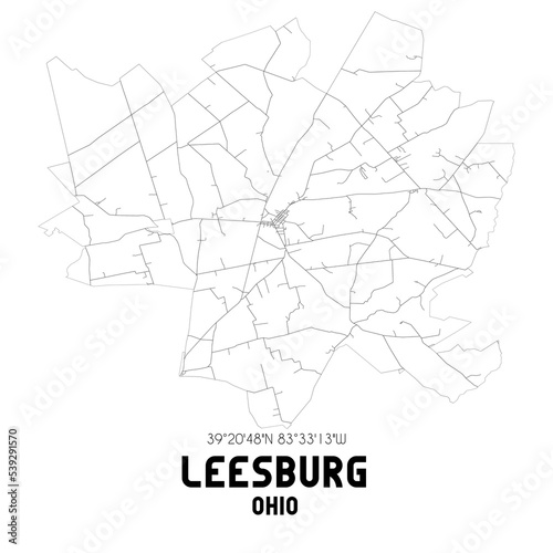 Leesburg Ohio. US street map with black and white lines.