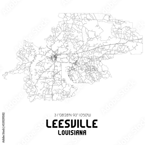 Leesville Louisiana. US street map with black and white lines.