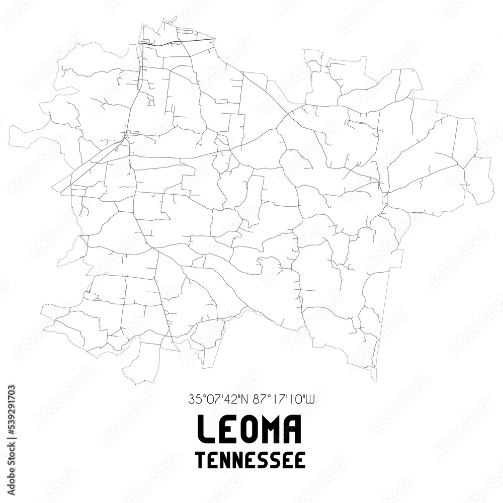 Leoma Tennessee. US street map with black and white lines.