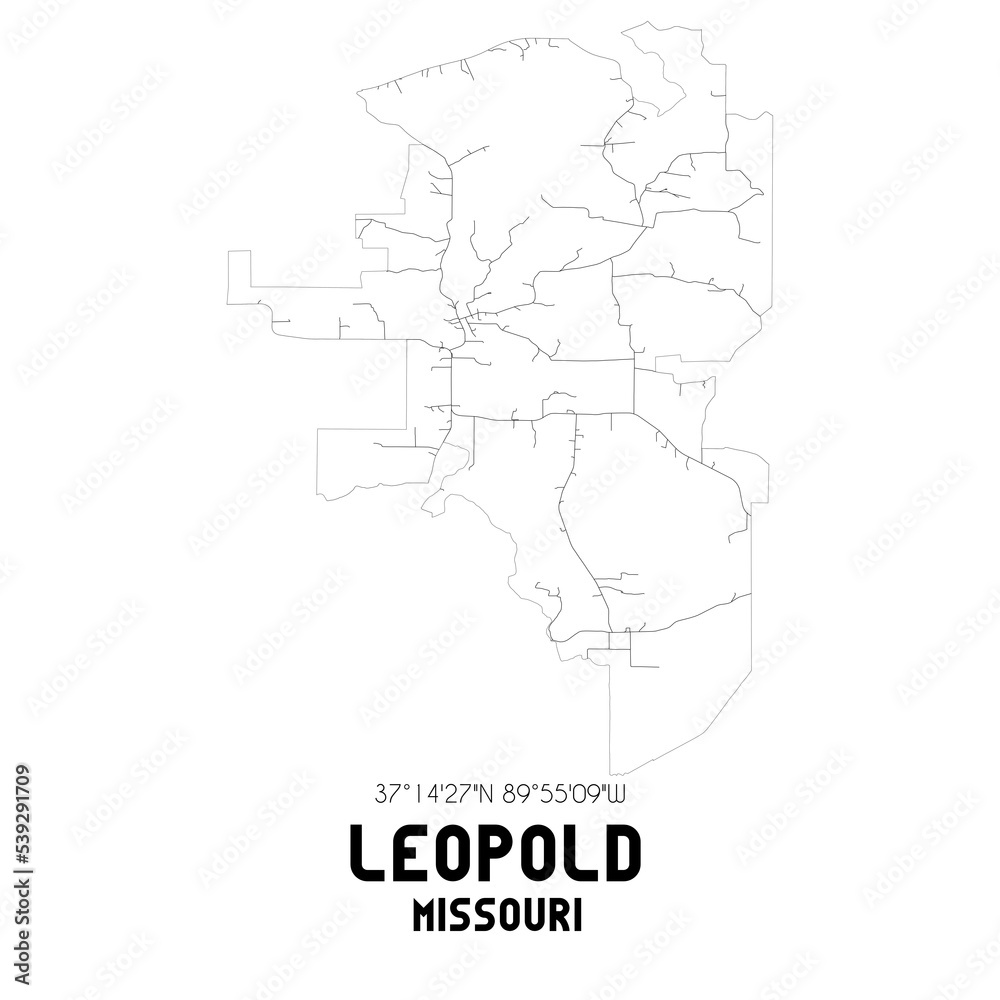 Leopold Missouri. US street map with black and white lines. Leopold Missouri. US street map with black and white lines.