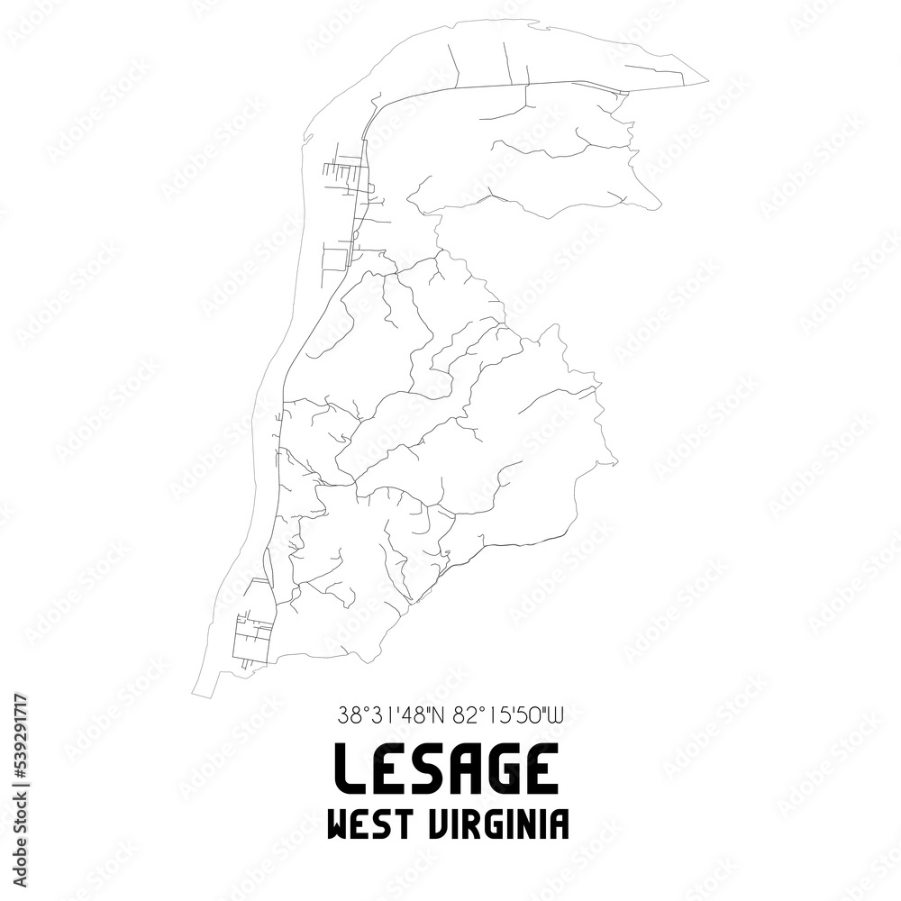 Lesage West Virginia. US street map with black and white lines. Stock