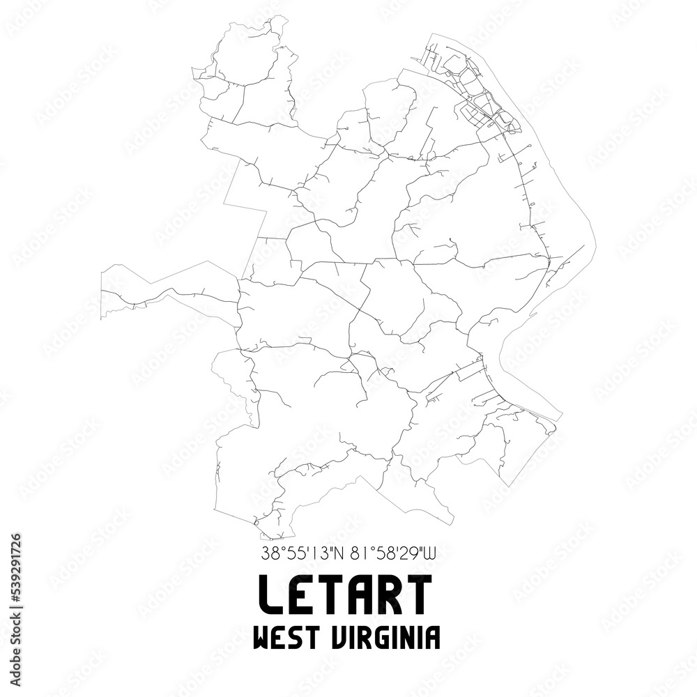 Letart West Virginia. US street map with black and white lines.
