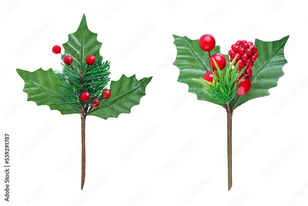 Toy Holly Branches on a white isolated background Toy Holly Branches on a white isolated background