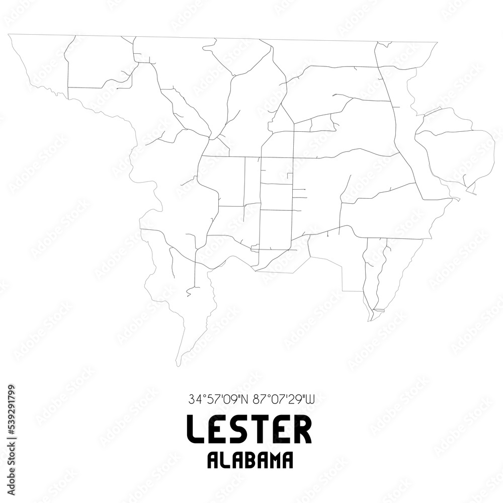Lester Alabama. US street map with black and white lines.