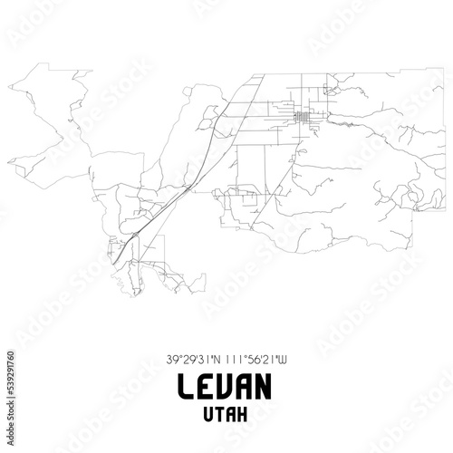 Levan Utah. US street map with black and white lines.
