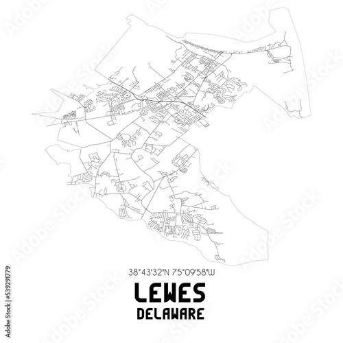 Lewes Delaware. US street map with black and white lines. photo