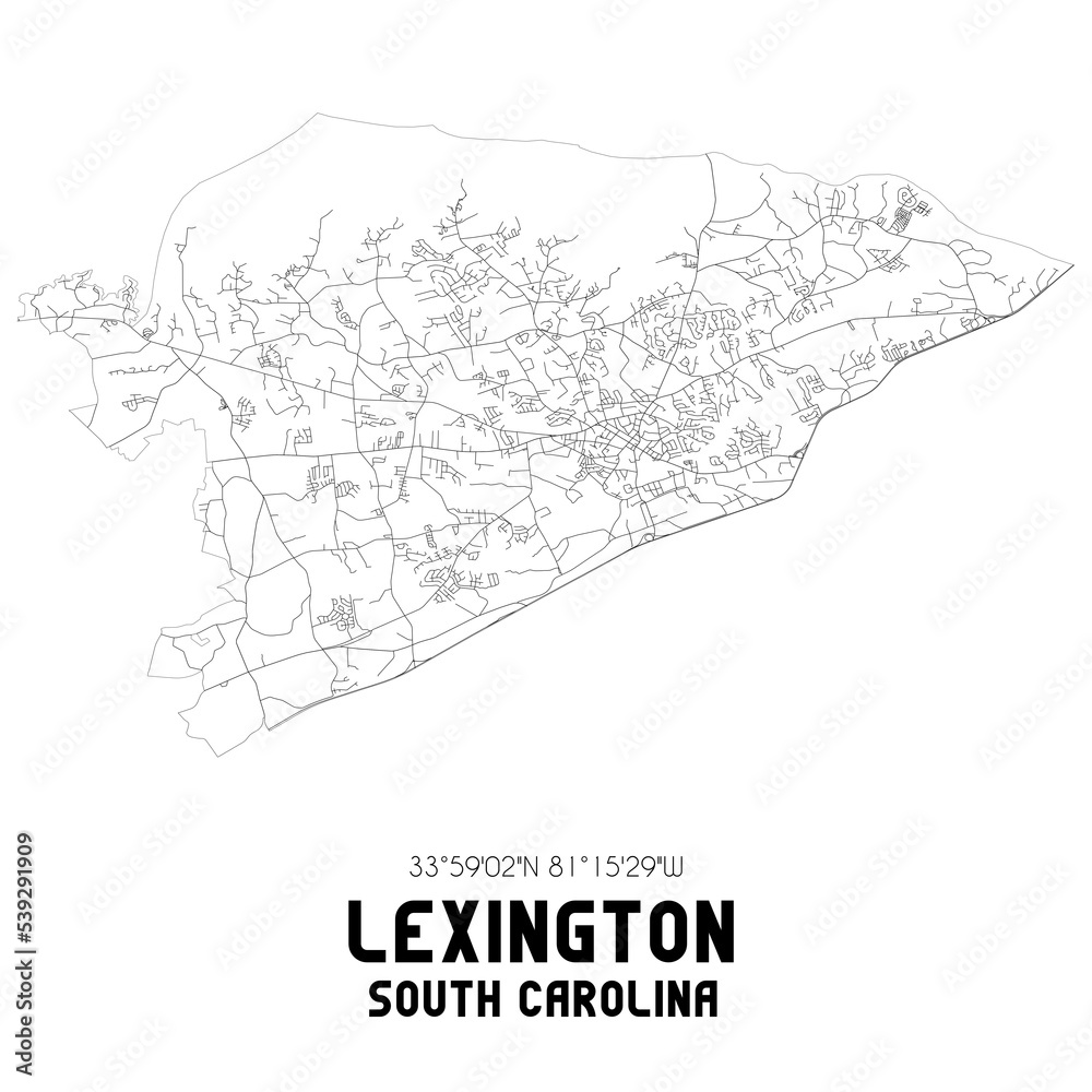 Lexington South Carolina. US street map with black and white lines.