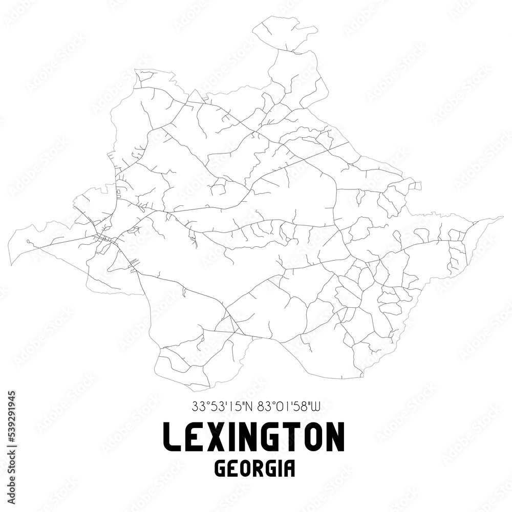 Lexington Georgia. US street map with black and white lines.