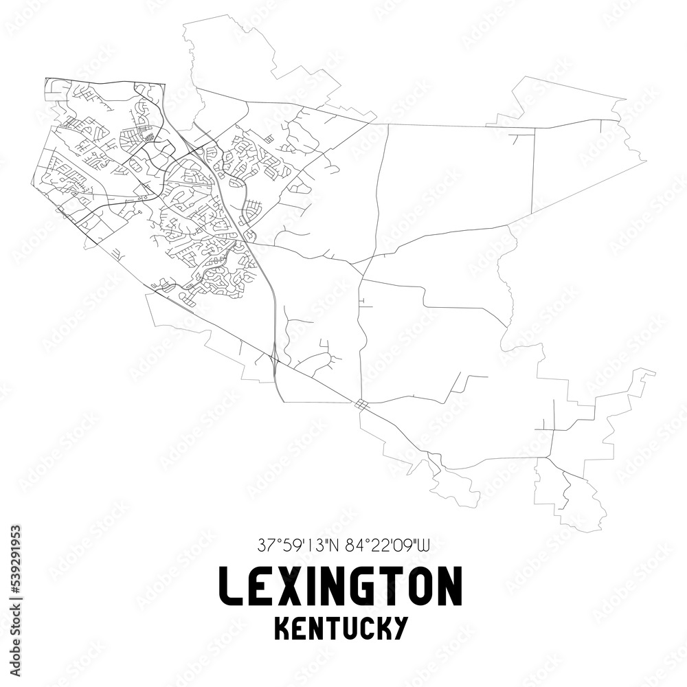 Lexington Kentucky. US street map with black and white lines.