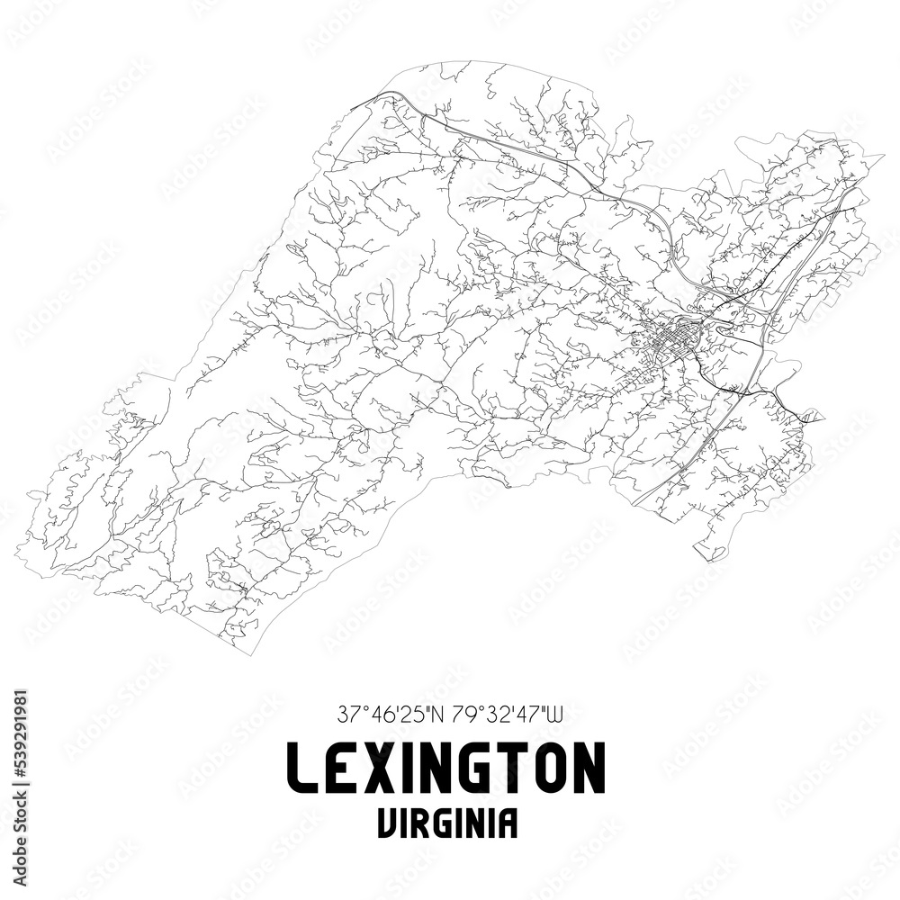 Lexington Virginia. US street map with black and white lines.