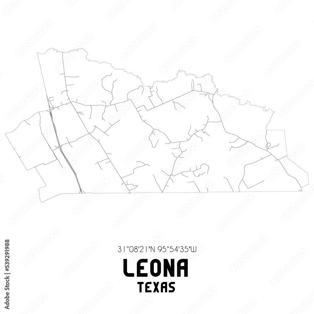 Leona Texas. US street map with black and white lines. Leona Texas. US street map with black and white lines.