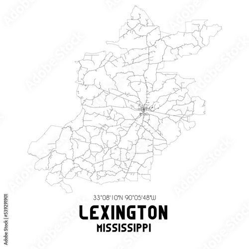 Lexington Mississippi. US street map with black and white lines.