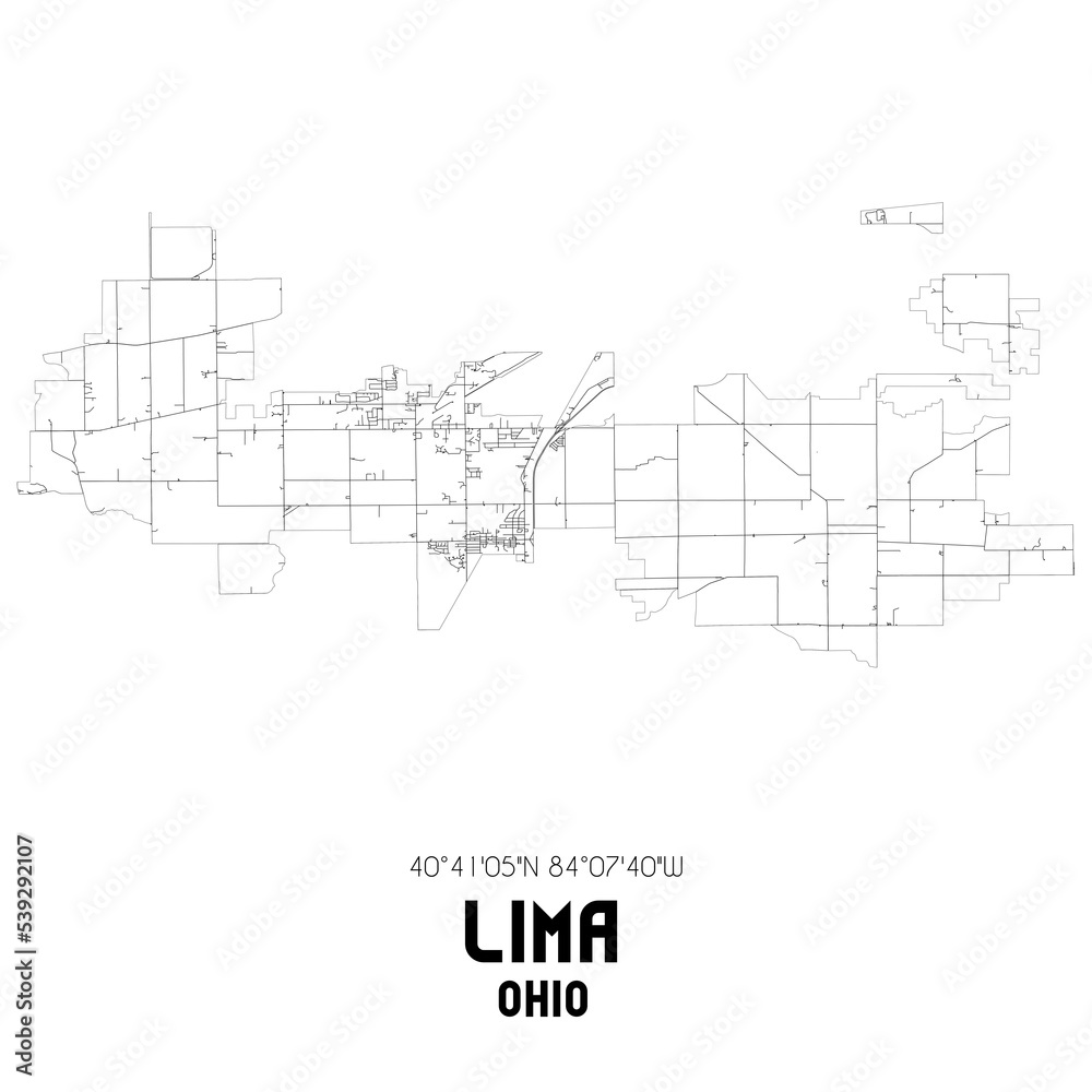 Lima Ohio. US street map with black and white lines. Lima Ohio. US street map with black and white lines.