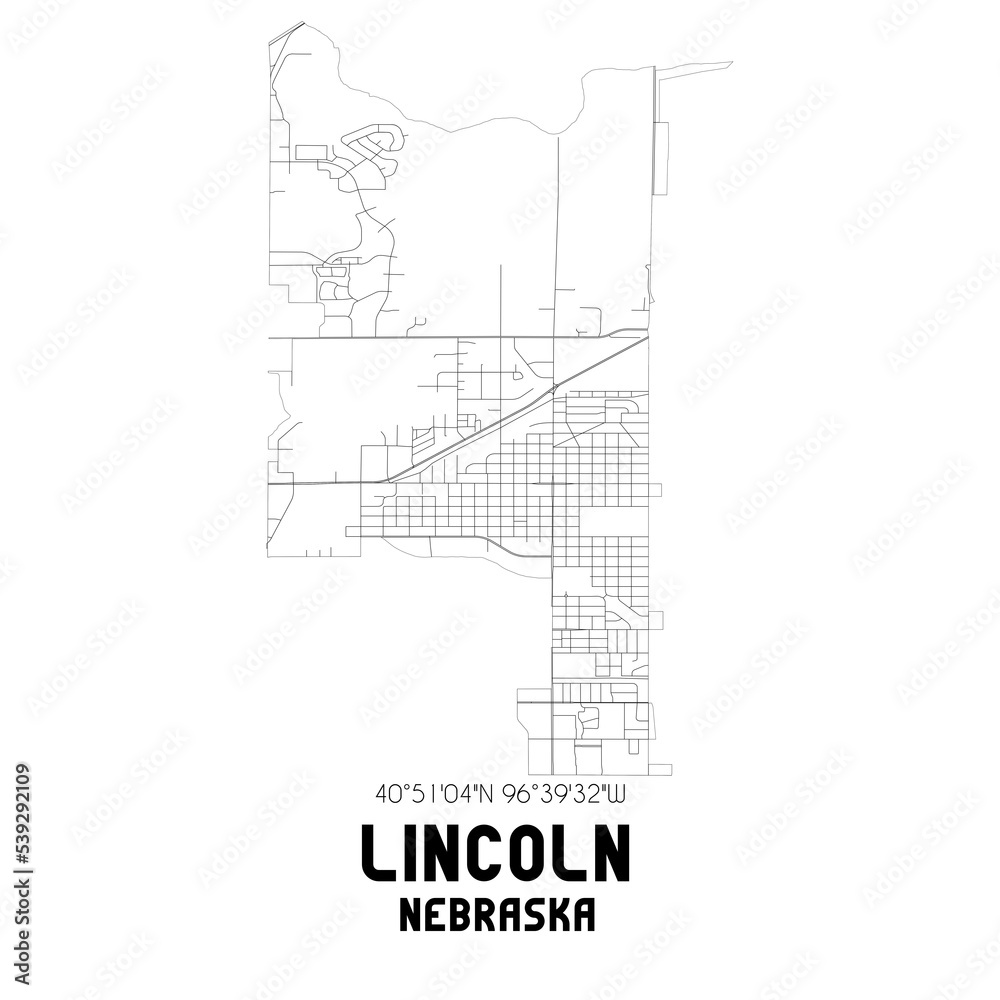 Lincoln Nebraska. US street map with black and white lines. Lincoln Nebraska. US street map with black and white lines.