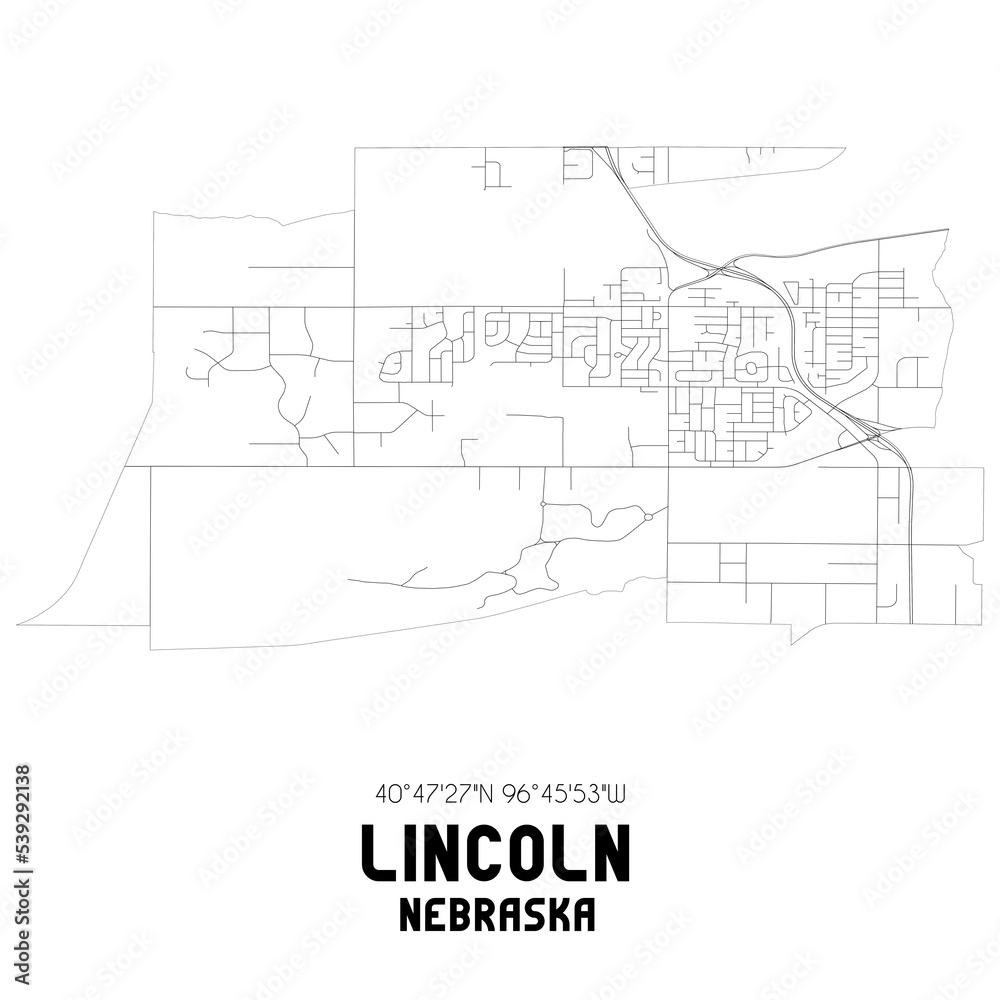 Lincoln Nebraska. US street map with black and white lines. Lincoln Nebraska. US street map with black and white lines.