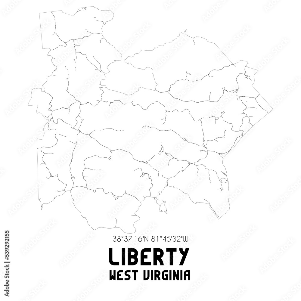Liberty West Virginia. US street map with black and white lines.