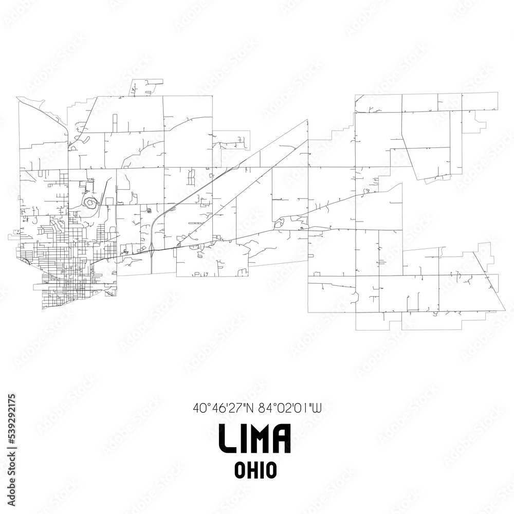 Lima Ohio. US street map with black and white lines.
