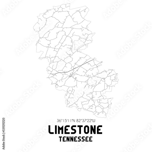 Limestone Tennessee. US street map with black and white lines.