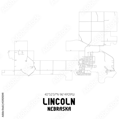 Lincoln Nebraska. US street map with black and white lines.