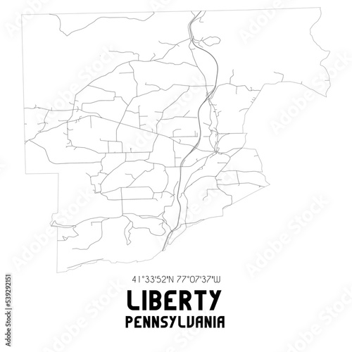 Liberty Pennsylvania. US street map with black and white lines.