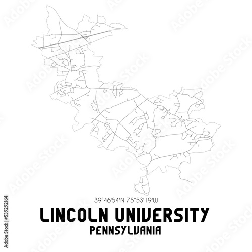 Lincoln University Pennsylvania. US street map with black and white lines.