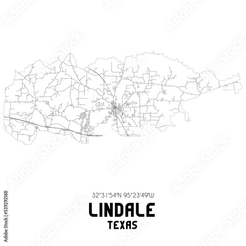 Lindale Texas. US street map with black and white lines.