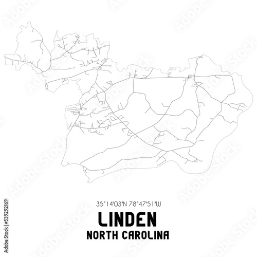 Linden North Carolina. US street map with black and white lines.