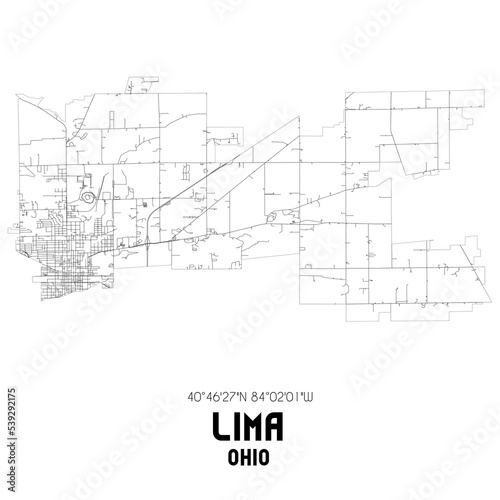 Lima Ohio. US street map with black and white lines.