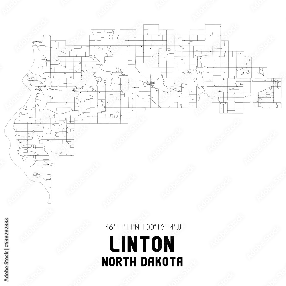 Linton North Dakota. US street map with black and white lines. Stock
