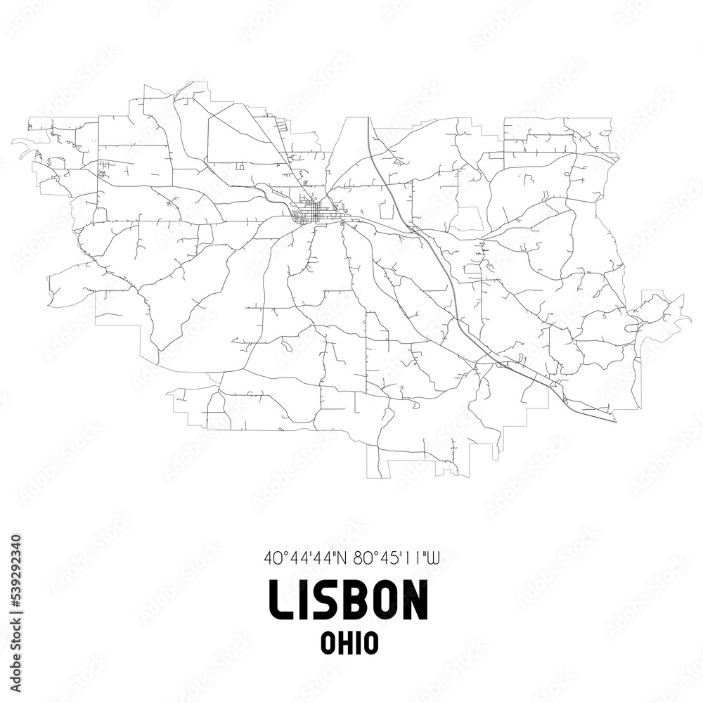 Lisbon Ohio. US street map with black and white lines. Lisbon Ohio. US street map with black and white lines.