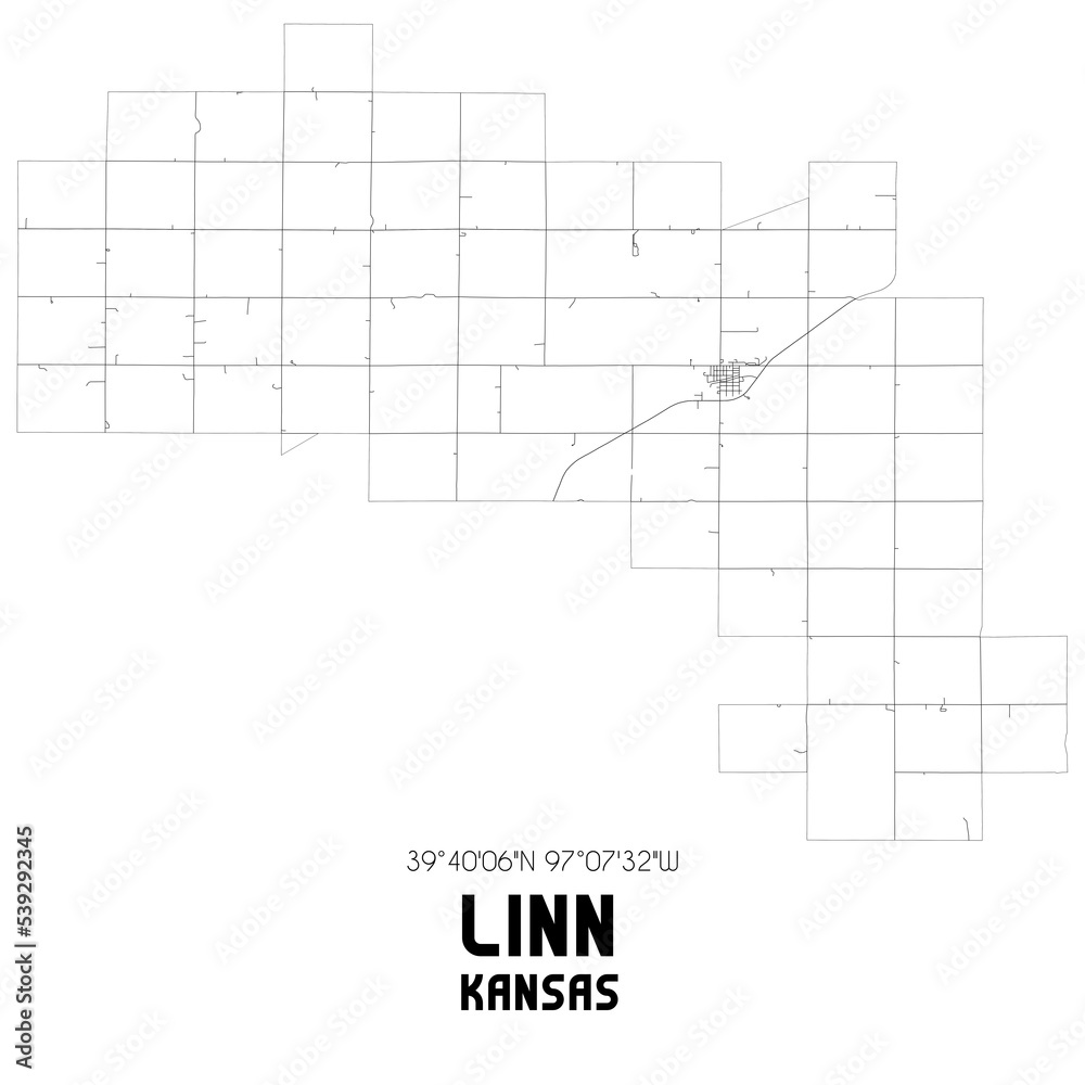 Linn Kansas. US street map with black and white lines. Stock