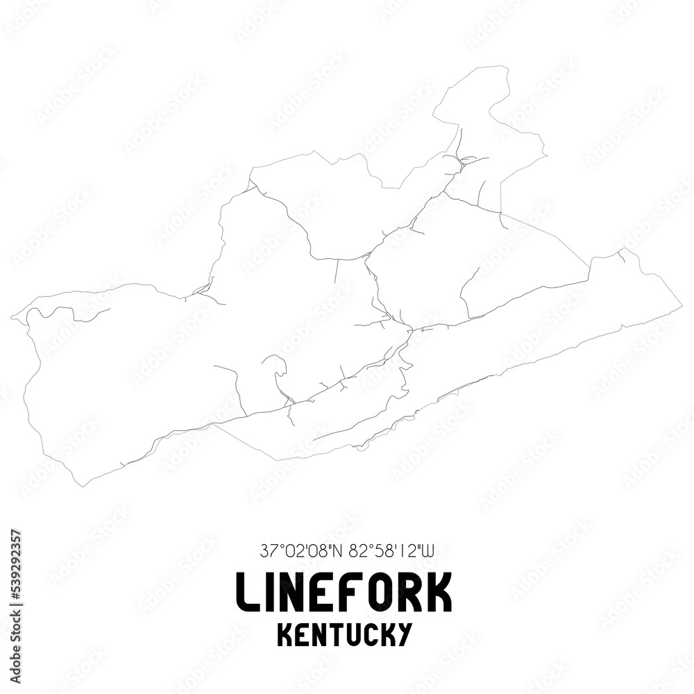 Linefork Kentucky. US street map with black and white lines.