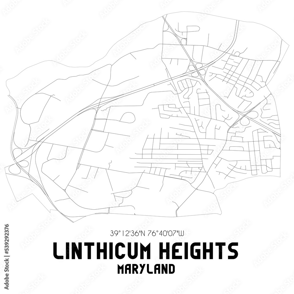 Linthicum Heights Maryland. US street map with black and white lines.