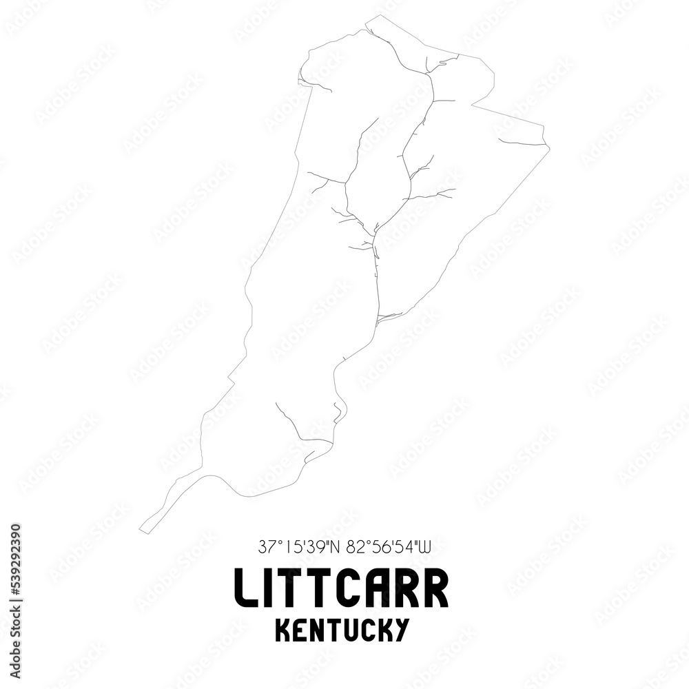 Littcarr Kentucky. US street map with black and white lines.