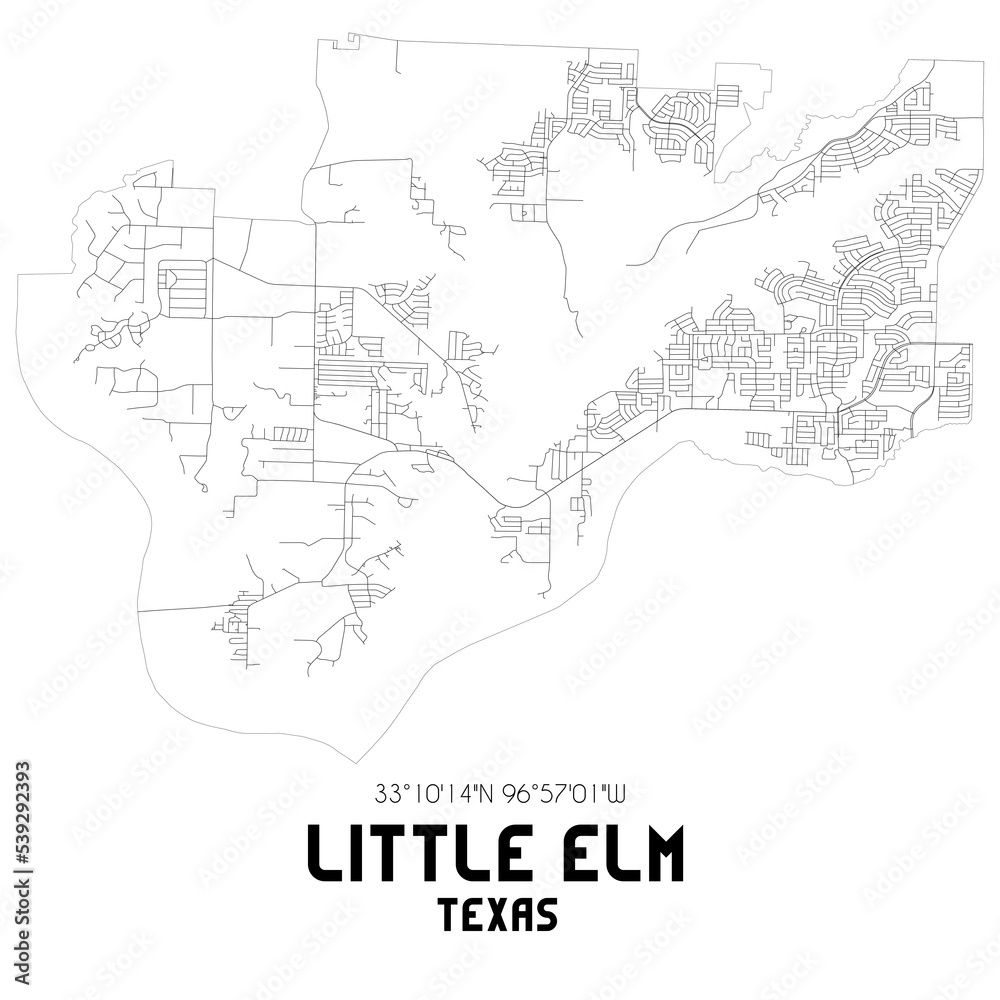 Little Elm Texas. US street map with black and white lines.